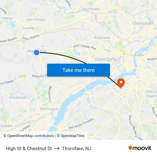 High St & Chestnut St to Thorofare, NJ map