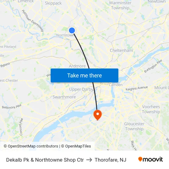 Dekalb Pk & Northtowne Shop Ctr to Thorofare, NJ map