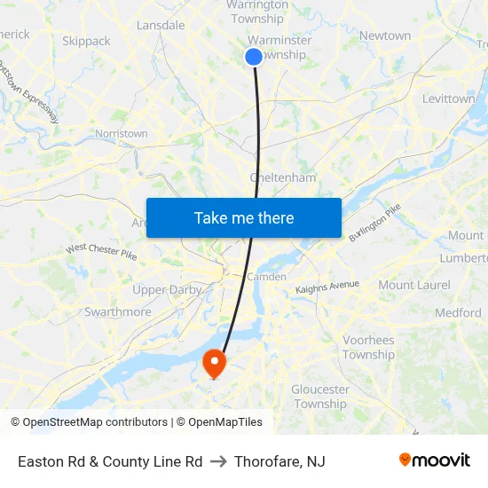 Easton Rd & County Line Rd to Thorofare, NJ map