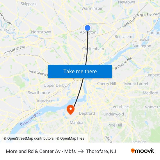 Moreland Rd & Center Av - Mbfs to Thorofare, NJ map