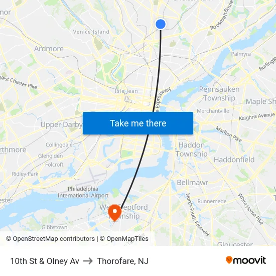 10th St & Olney Av to Thorofare, NJ map