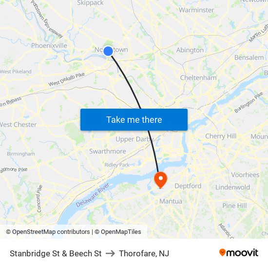 Stanbridge St & Beech St to Thorofare, NJ map