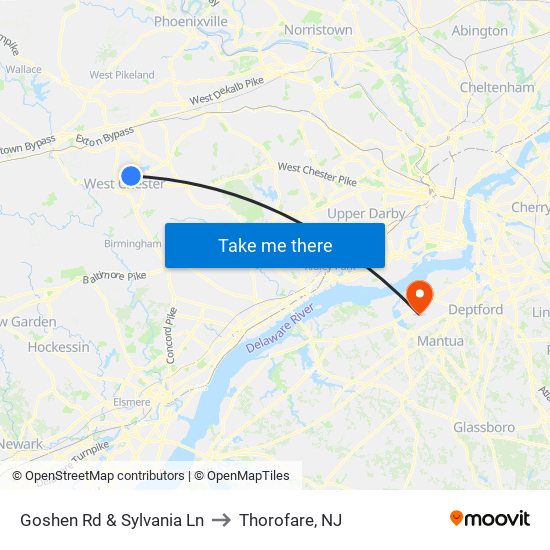 Goshen Rd & Sylvania Ln to Thorofare, NJ map