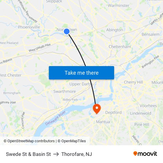 Swede St & Basin St to Thorofare, NJ map