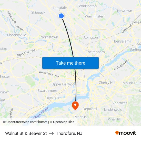 Walnut St & Beaver St to Thorofare, NJ map