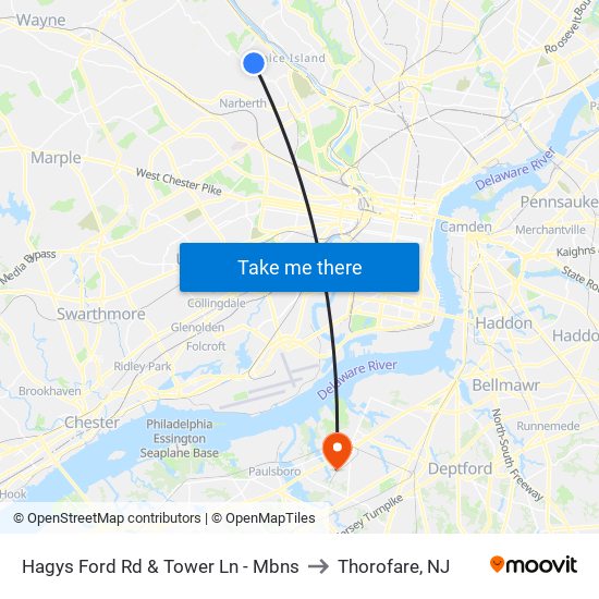 Hagys Ford Rd & Tower Ln - Mbns to Thorofare, NJ map