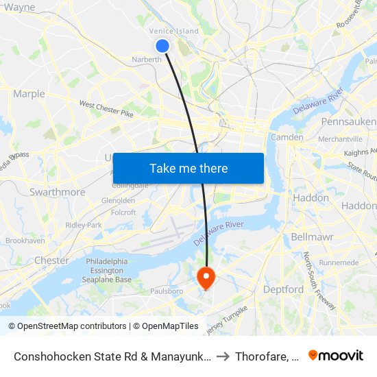 Conshohocken State Rd & Manayunk Rd to Thorofare, NJ map