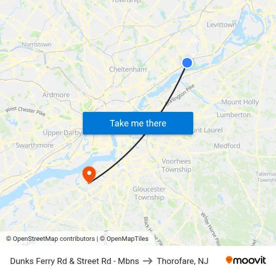 Dunks Ferry Rd & Street Rd - Mbns to Thorofare, NJ map