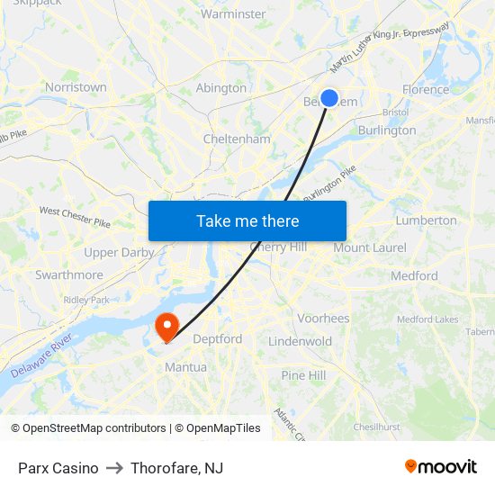 Parx Casino to Thorofare, NJ map