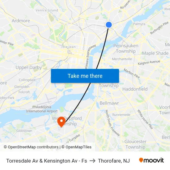 Torresdale Av & Kensington Av - Fs to Thorofare, NJ map