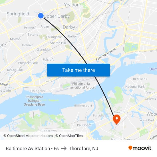 Baltimore Av Station - Fs to Thorofare, NJ map