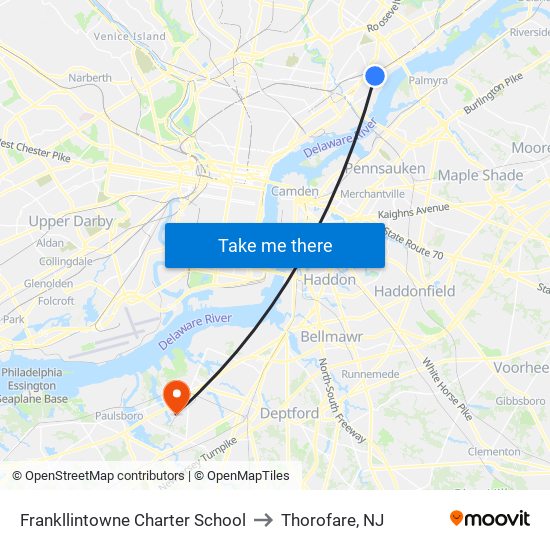Frankllintowne Charter School to Thorofare, NJ map