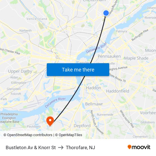 Bustleton Av & Knorr St to Thorofare, NJ map