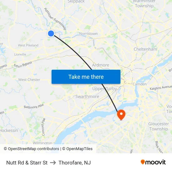 Nutt Rd & Starr St to Thorofare, NJ map