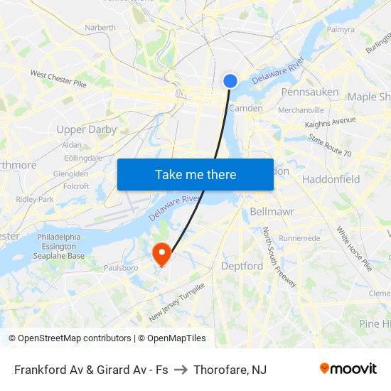 Frankford Av & Girard Av - Fs to Thorofare, NJ map