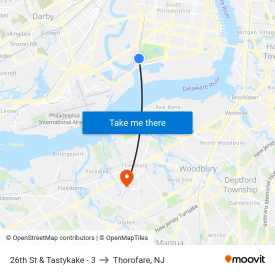 26th St & Tastykake - 3 to Thorofare, NJ map