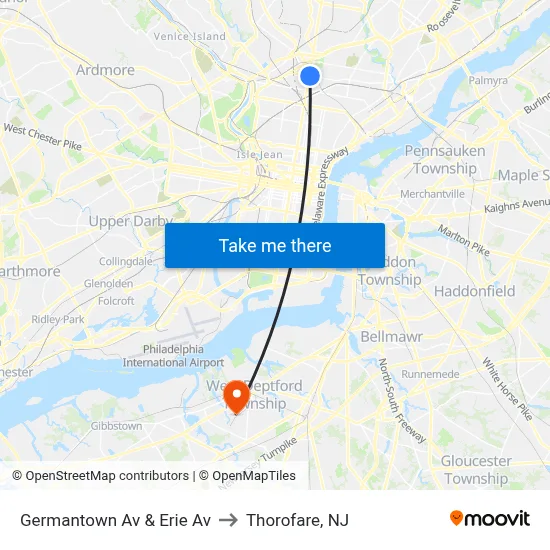 Germantown Av & Erie Av to Thorofare, NJ map