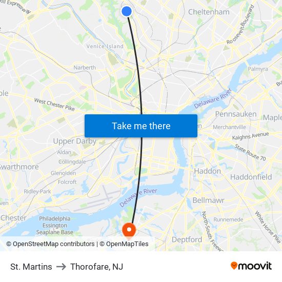 St. Martins to Thorofare, NJ map