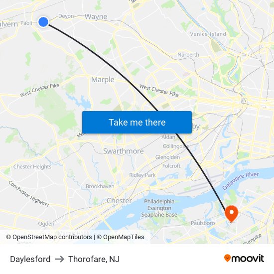 Daylesford to Thorofare, NJ map