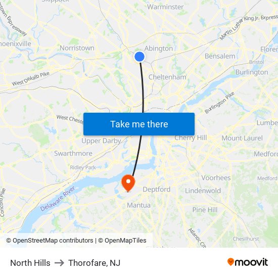North Hills to Thorofare, NJ map