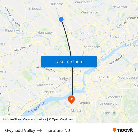 Gwynedd Valley to Thorofare, NJ map