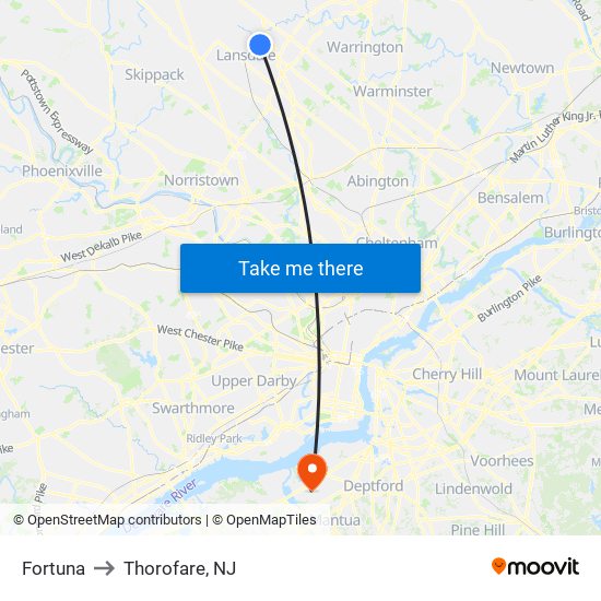 Fortuna to Thorofare, NJ map