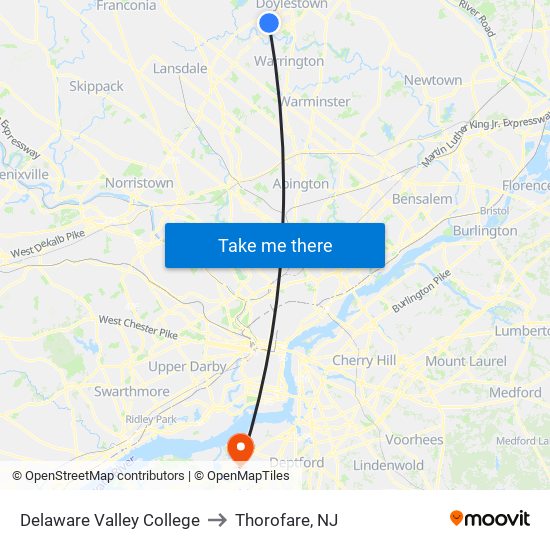 Delaware Valley College to Thorofare, NJ map
