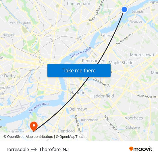 Torresdale to Thorofare, NJ map
