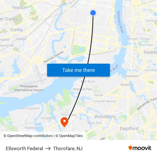 Ellsworth Federal to Thorofare, NJ map