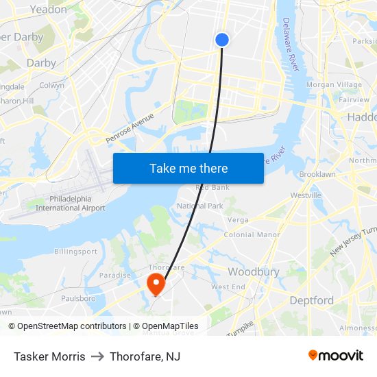 Tasker Morris to Thorofare, NJ map