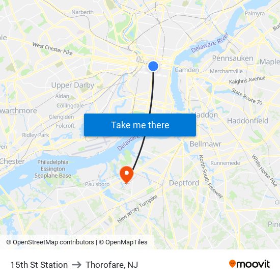 15th St Station to Thorofare, NJ map