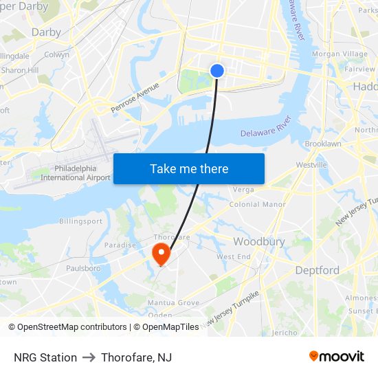 NRG Station to Thorofare, NJ map