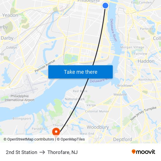 2nd St Station to Thorofare, NJ map