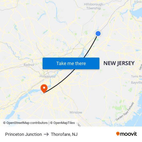 Princeton Junction to Thorofare, NJ map