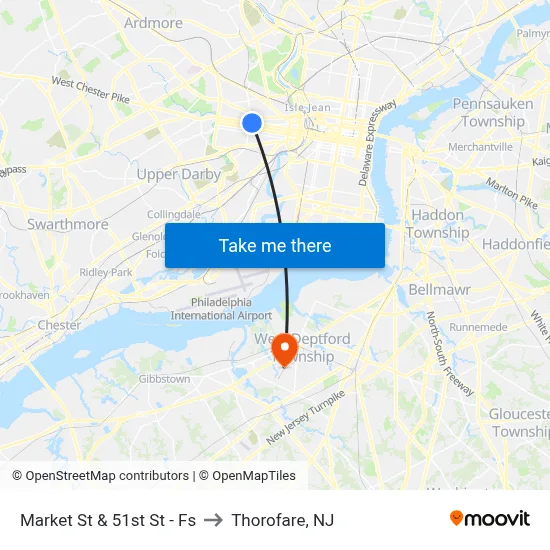 Market St & 51st St - Fs to Thorofare, NJ map