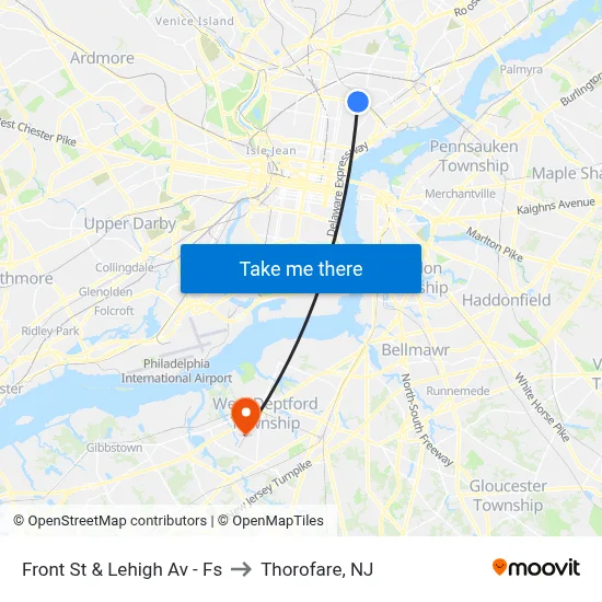 Front St & Lehigh Av - Fs to Thorofare, NJ map