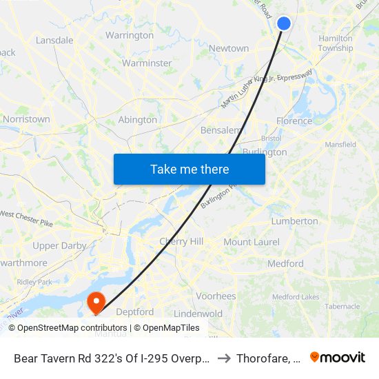 Bear Tavern Rd 322's Of I-295 Overpass to Thorofare, NJ map