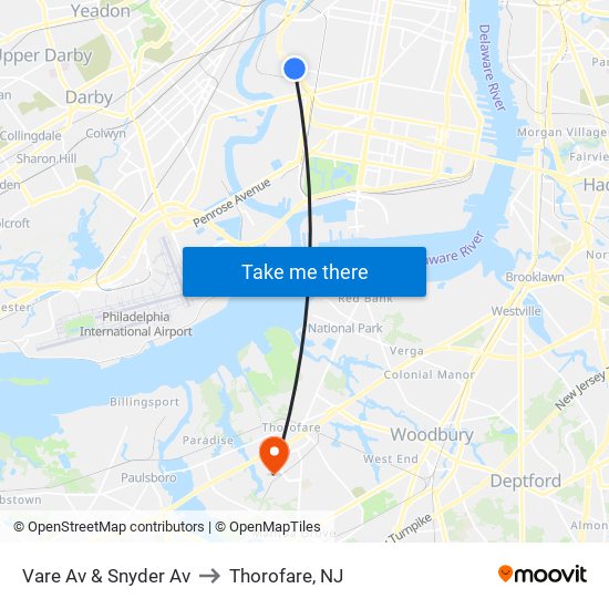 Vare Av & Snyder Av to Thorofare, NJ map