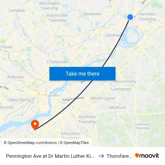 Pennington Ave at Dr Martin Luther King Jr Blvd to Thorofare, NJ map