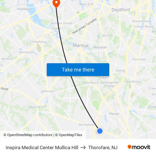 Inspira Medical Center Mullica Hill to Thorofare, NJ map