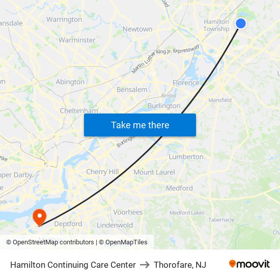 Hamilton Continuing Care Center to Thorofare, NJ map