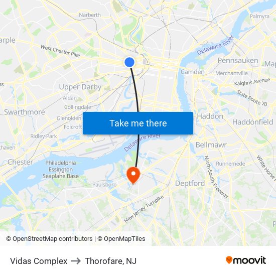 Vidas Complex to Thorofare, NJ map