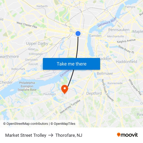 Market Street Trolley to Thorofare, NJ map