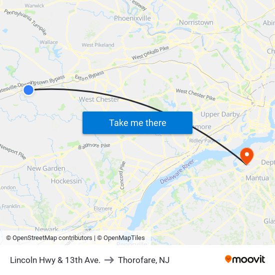 Lincoln Hwy & 13th Ave. to Thorofare, NJ map