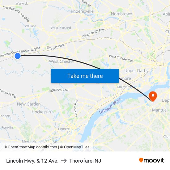 Lincoln Hwy. & 12 Ave. to Thorofare, NJ map