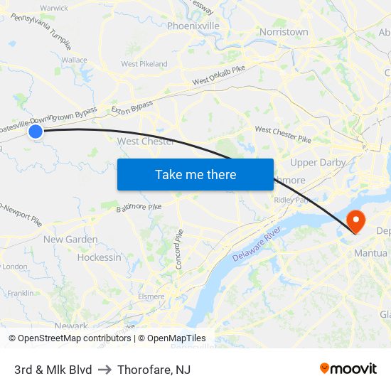 3rd & Mlk Blvd to Thorofare, NJ map