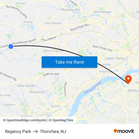 Regency Park to Thorofare, NJ map