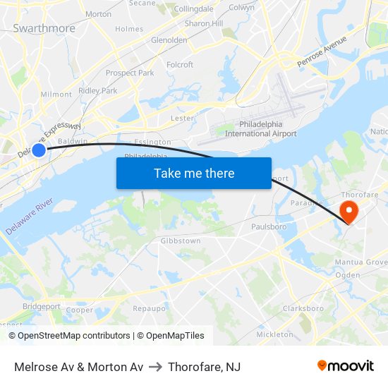 Melrose Av & Morton Av to Thorofare, NJ map