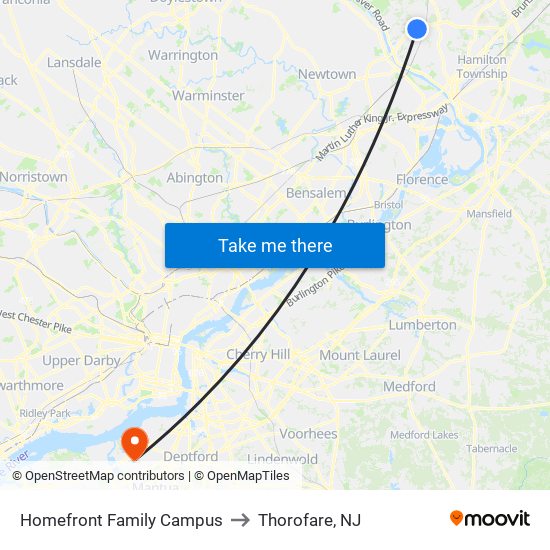 Homefront Family Campus to Thorofare, NJ map