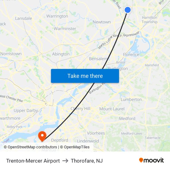 Trenton-Mercer Airport to Thorofare, NJ map